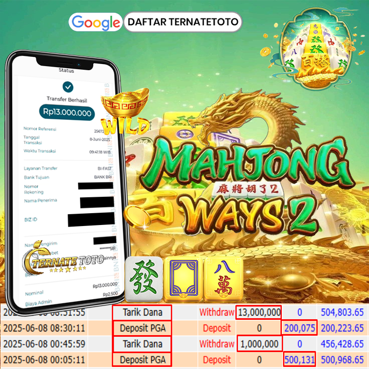 TERNATETOTO - JACKPOT MAHJONG WAYS 2 Rp.13,000,000,-