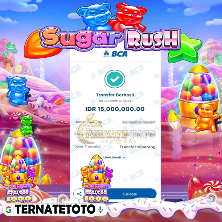 TERNATETOTO - MENANG SUGAR RUSH 1000 Rp.15,000,000,-