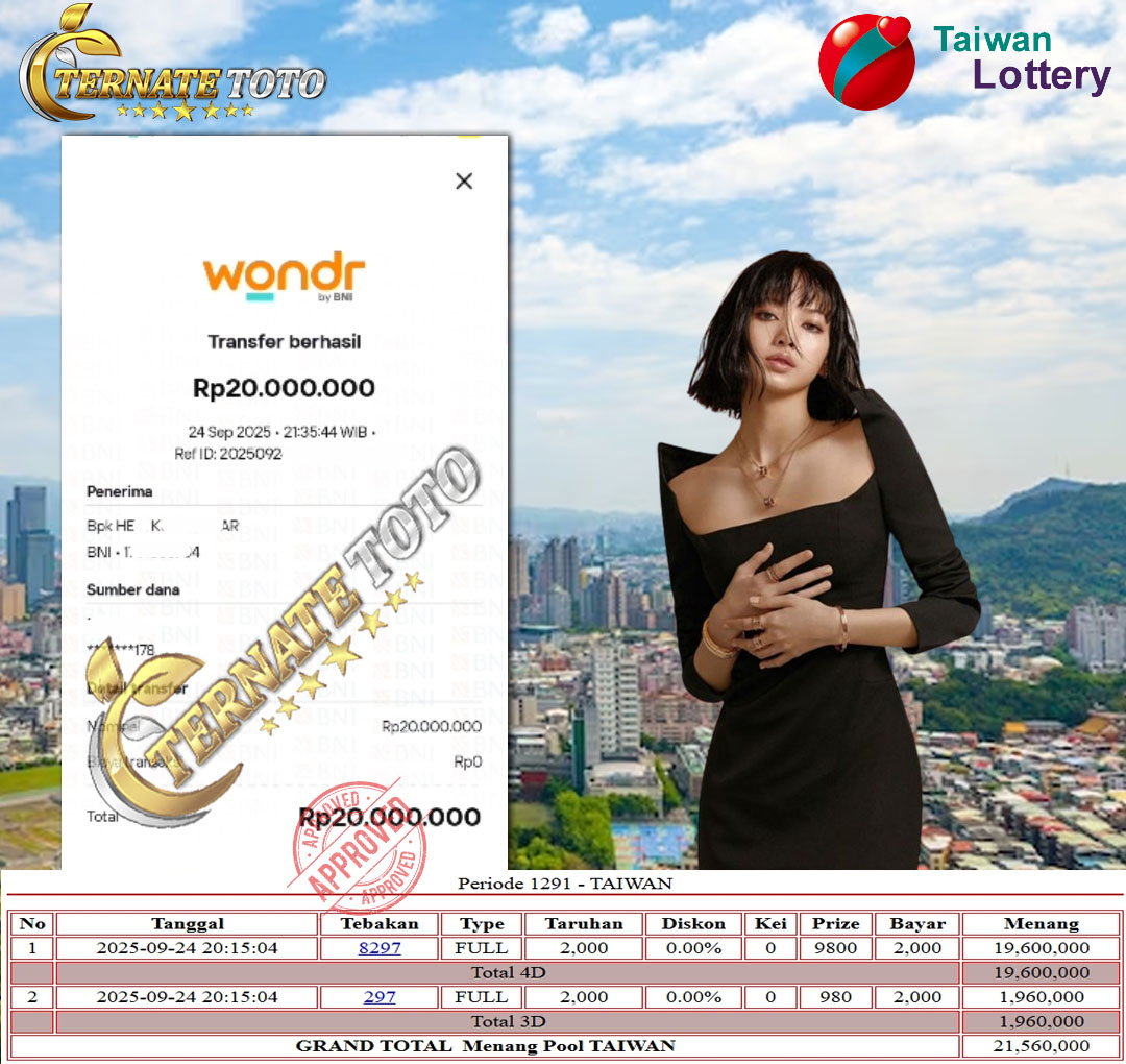 TERNATETOTO - MENANG TAIWAN POOLS Rp.20,000,000,-