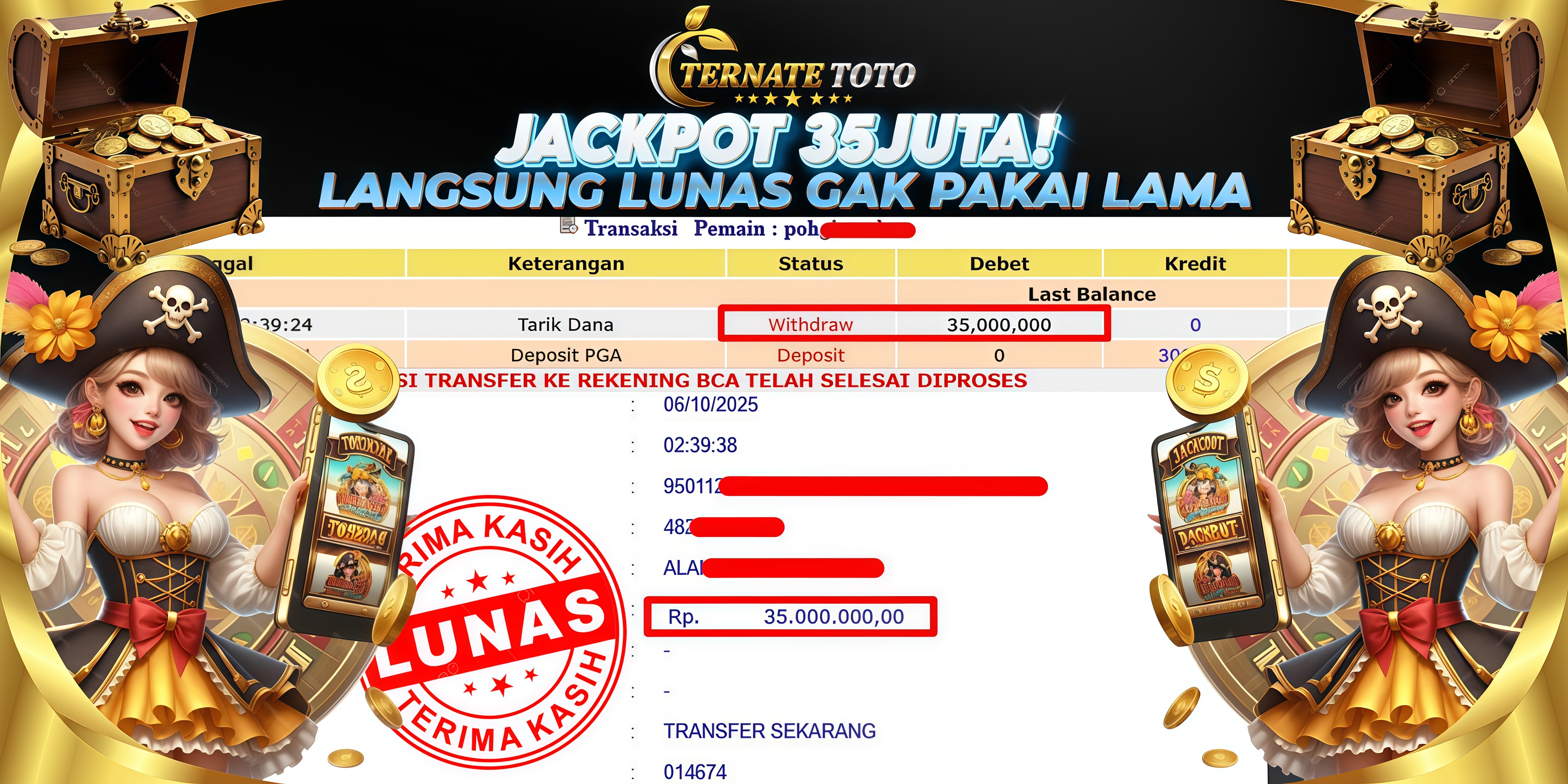 TERNATETOTO - MENANG PIRATE TREASURE Rp.35,000,000,-