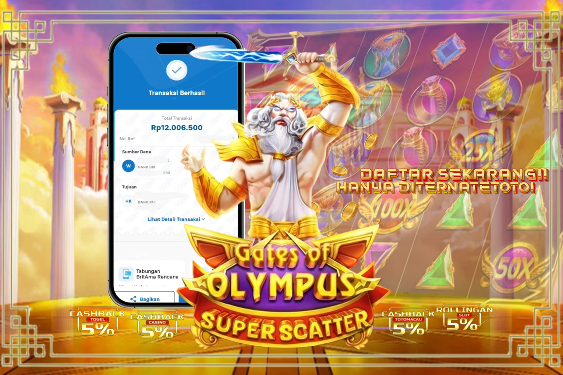 TERNATETOTO - JACKPOT GATES OF OLYMPUS SUPER SCATTER Rp.12,000,000,-